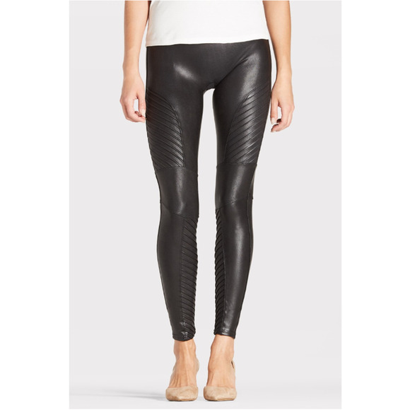 SPANX NWT Faux Leather Moto Leggings in Very Black // XS - Picture 1 of 14